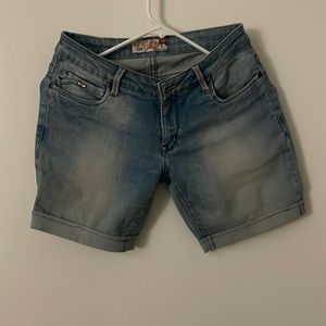Light washed blue soft denim shorts